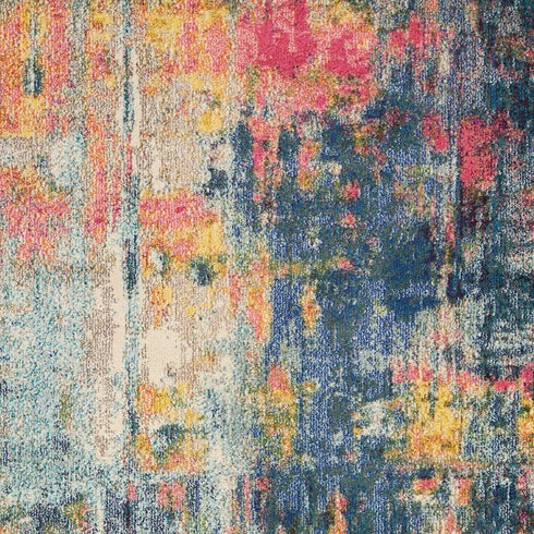 2' X 6' Blue And Yellow Abstract Power Loom Non Skid Area Rug